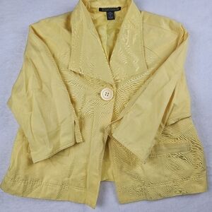 Scott Taylor Wide Ball Collar Jacket Single Button 3/4 Sleeves Spring Yellow 1X